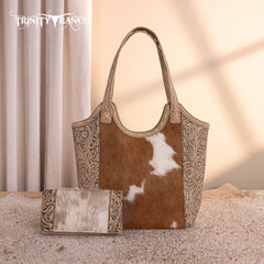 Trinity Ranch Genuine Hair-On Cowhide Tooled Concealed Carry Tote