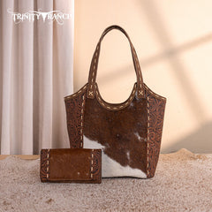 Trinity Ranch Genuine Hair-On Cowhide Tooled Concealed Carry Tote