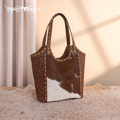 Trinity Ranch Genuine Hair-On Cowhide Tooled Concealed Carry Tote
