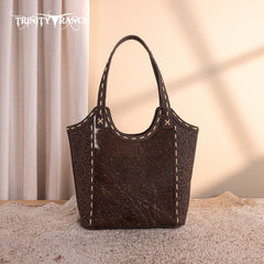 Trinity Ranch Genuine Hair-On Cowhide Tooled Concealed Carry Tote