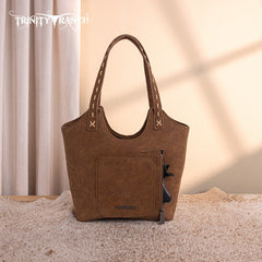 Trinity Ranch Genuine Hair-On Cowhide Tooled Concealed Carry Tote