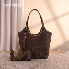 Trinity Ranch Genuine Hair-On Cowhide Tooled Concealed Carry Tote