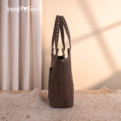 Trinity Ranch Genuine Hair-On Cowhide Tooled Concealed Carry Tote