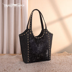 Trinity Ranch Genuine Hair-On Cowhide Tooled Concealed Carry Tote