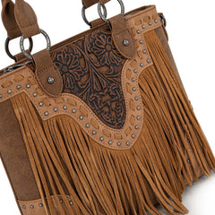 Trinity Ranch Floral Tooled Fringe Tote Bag