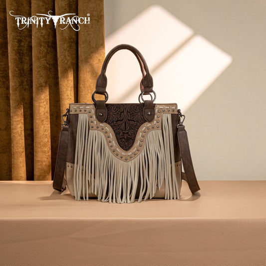 Trinity Ranch Floral Tooled Fringe Tote Bag