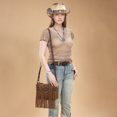 Trinity Ranch Aztec Tooled Fringe Crossbody