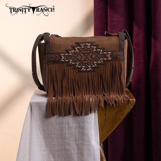 Trinity Ranch Aztec Tooled Fringe Crossbody