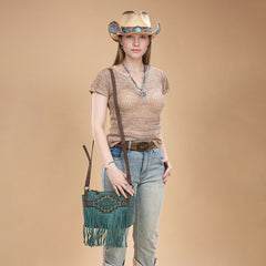 Trinity Ranch Aztec Tooled Fringe Crossbody