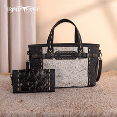 Trinity Ranch Genuine Hair-On Cowhide Tooled Tote Bag