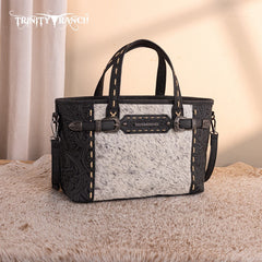 Trinity Ranch Genuine Hair-On Cowhide Tooled Tote Bag