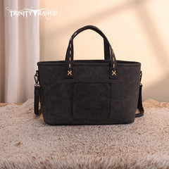 Trinity Ranch Genuine Hair-On Cowhide Tooled Tote Bag