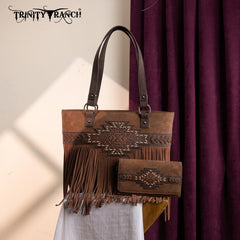 Trinity Ranch Aztec Tooled Fringe Concealed Carry Tote Set