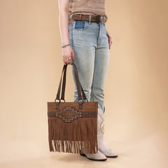 Trinity Ranch Aztec Tooled Fringe Concealed Carry Tote Set