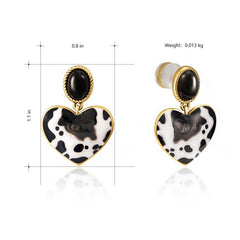 Wrangler Gold Cow Print Heart Shape Dangling Earrings