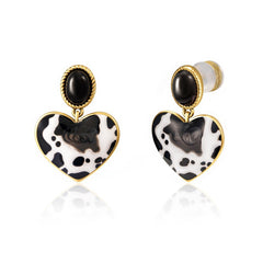 Wrangler Gold Cow Print Heart Shape Dangling Earrings