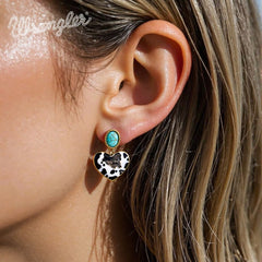 Wrangler Gold Cow Print Heart Shape Dangling Earrings