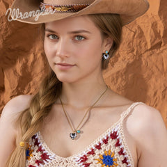 Wrangler Gold Cow Print Heart Shape Dangling Earrings