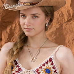 Wrangler Gold Cow Print Heart Shape Dangling Earrings