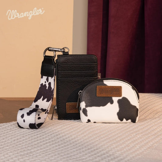 Wrangler Cow Print Mini Zip Card Case