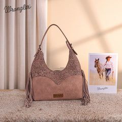 Wrangler Fringe Floral Tooled Hobo Bag