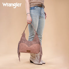 Wrangler Fringe Floral Tooled Hobo Bag