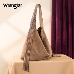 Wrangler Fringe Floral Tooled Hobo Bag