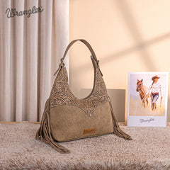Wrangler Fringe Floral Tooled Hobo Bag