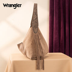Wrangler Fringe Floral Tooled Hobo Bag