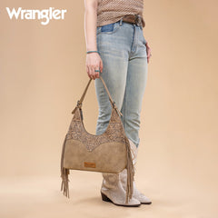 Wrangler Fringe Floral Tooled Hobo Bag