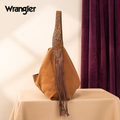 Wrangler Fringe Floral Tooled Hobo Bag