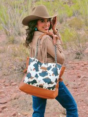 Wrangler Cow Print Chain Tote With Wallet Set
