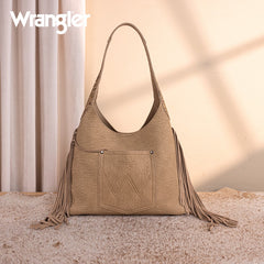 Wrangler Fringe Floral Tooled Hobo Bag