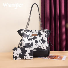 Wrangler Cow Print Chain Tote With Wallet Set