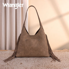 Wrangler Fringe Floral Tooled Hobo Bag