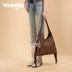 Wrangler Fringe Floral Tooled Hobo Bag