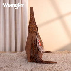 Wrangler Fringe Floral Tooled Hobo Bag
