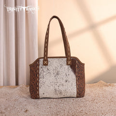 Trinity Ranch Genuine Hair-On Cowhide Tooled Concealed Carry Tote Bag