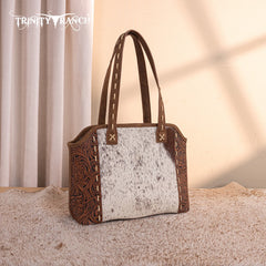 Trinity Ranch Genuine Hair-On Cowhide Tooled Concealed Carry Tote Bag