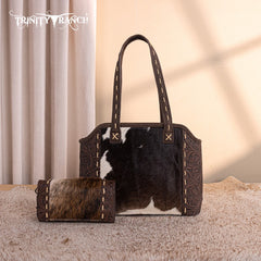 Trinity Ranch Genuine Hair-On Cowhide Tooled Concealed Carry Tote Bag
