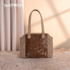 Trinity Ranch Genuine Hair-On Cowhide Tooled Concealed Carry Tote Bag