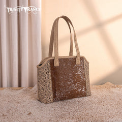 Trinity Ranch Genuine Hair-On Cowhide Tooled Concealed Carry Tote Bag