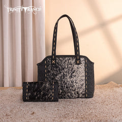 Trinity Ranch Genuine Hair-On Cowhide Tooled Concealed Carry Tote Bag