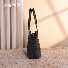 Trinity Ranch Genuine Hair-On Cowhide Tooled Concealed Carry Tote Bag