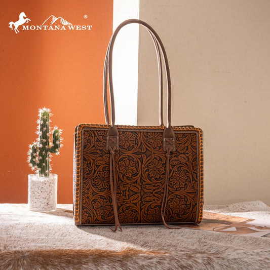 Montana West Floral Tooled Tote Bag