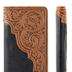 Embossed Floral  Men's Bifold Long PU Leather Wallet - Cowgirl Wear