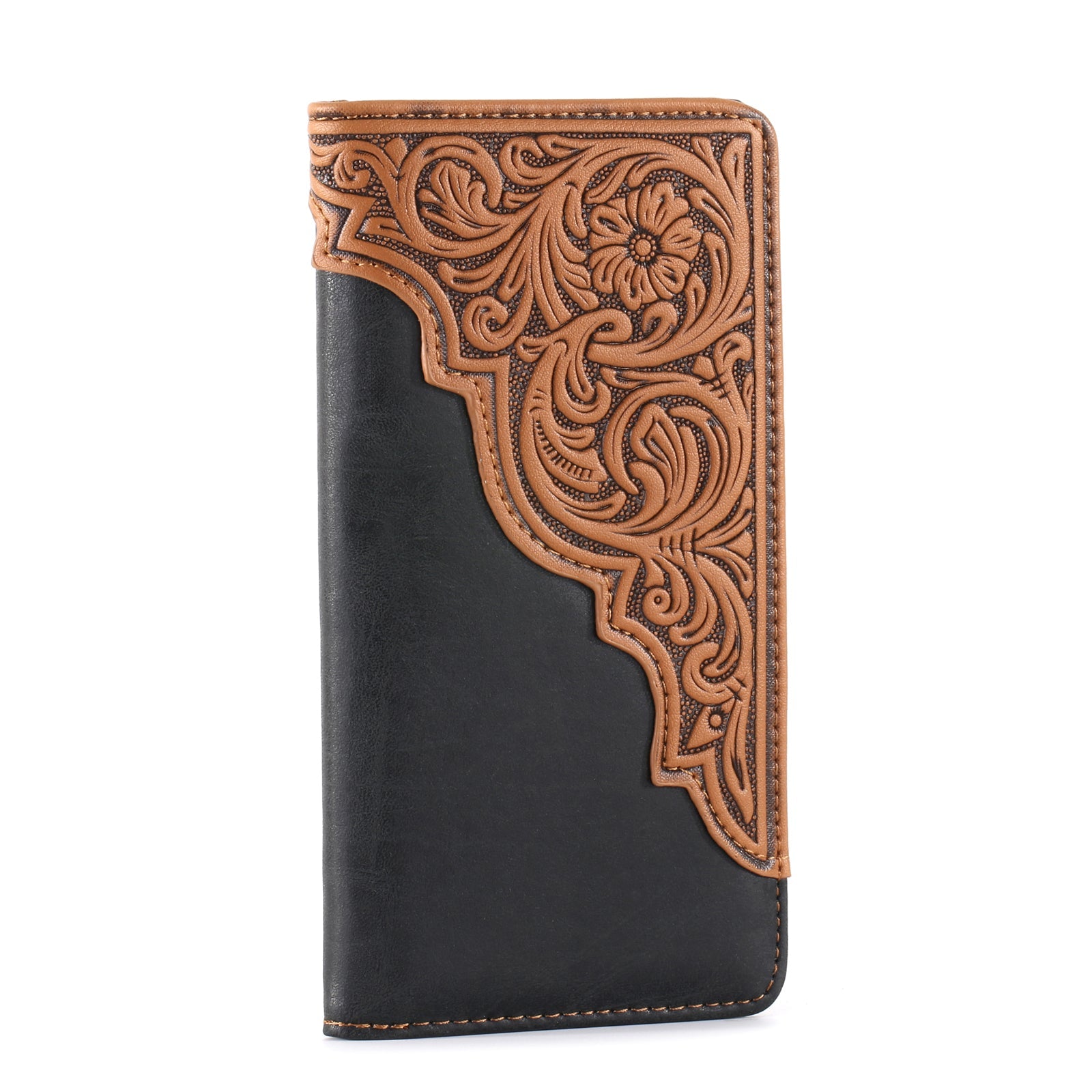 Embossed Floral  Men's Bifold Long PU Leather Wallet - Cowgirl Wear