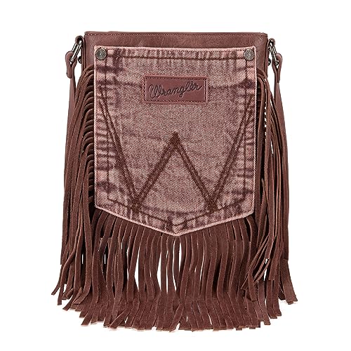 Wrangler Leather Fringe Jean Denim Pocket Crossbody - Cowgirl Wear