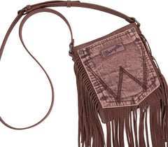 Wrangler Leather Fringe Jean Denim Pocket Crossbody - Cowgirl Wear