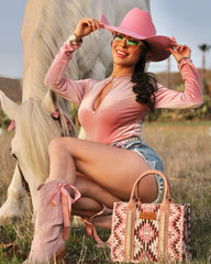 Wrangler Aztec Embroidered Whipstitch Canvas Tote Bag